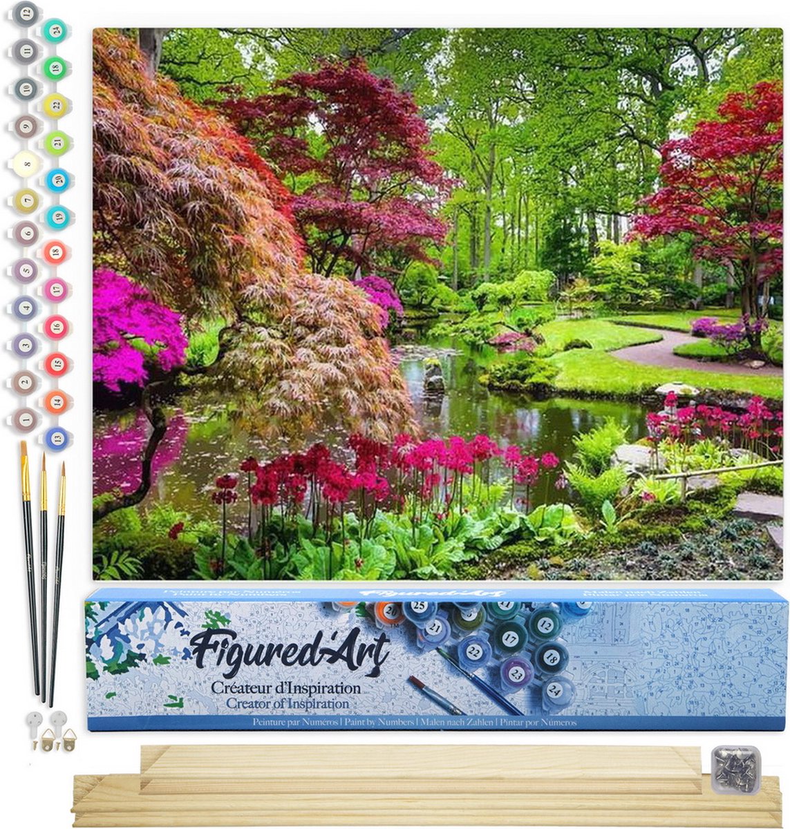 FiguredArt Schilderen op Nummer Volwassenen canvas Prachtig park - Handwerk acrylverf Kit DIY Compleet - 40x50cm met DIY houten lijst